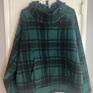 PINK- green plaid Sherpa hoodie